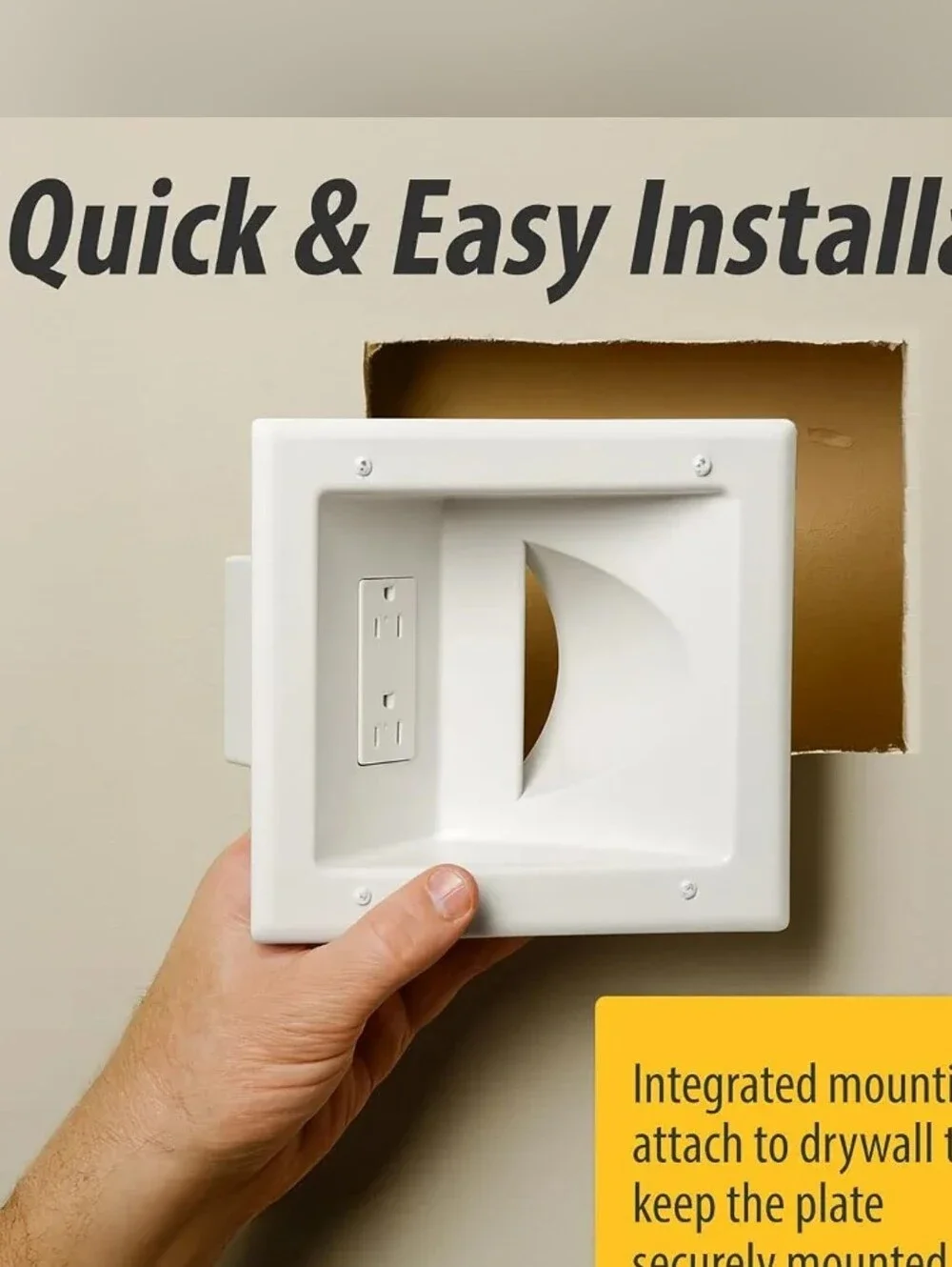 NWT White Recessed Wall Plate with Built-In Outlet - DIY Installation